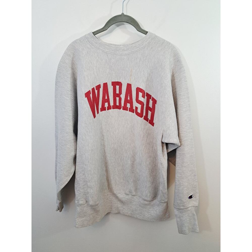 Champion Reverse Weave Vintage Wabash Spellout Sweatshirt Size Large Gray Red